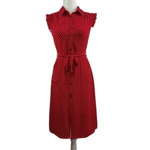 Monteau Red Midi Dress with White Polka Dots